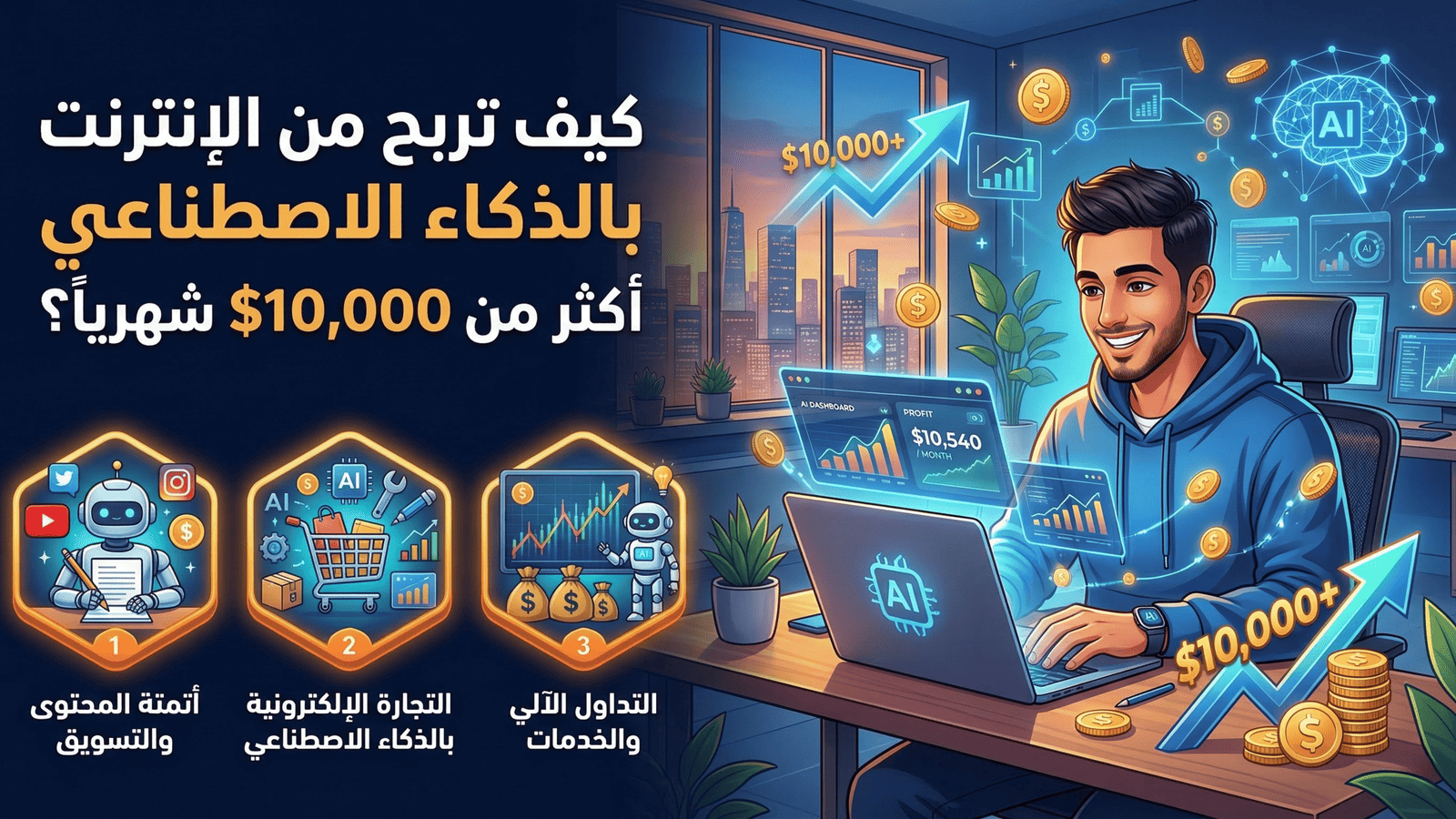 الدليل الشامل: كيف تربح أكثر من 10,000 دولار شهرياً باستخدام الذكاء الاصطناعي؟